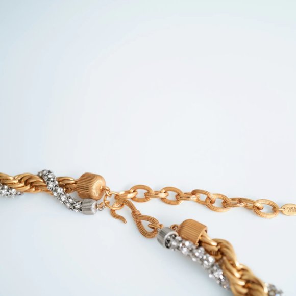 ZARA GOLD  NTERWOVEN CORD BELT RHINESTONES GOLDEN main image 12